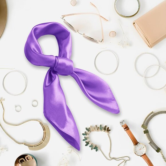 Women's Purple 1 Silk Feeling Scarf 23.6'' Square Satin Scarf Neck Head Bandana - Picture 5 of 7